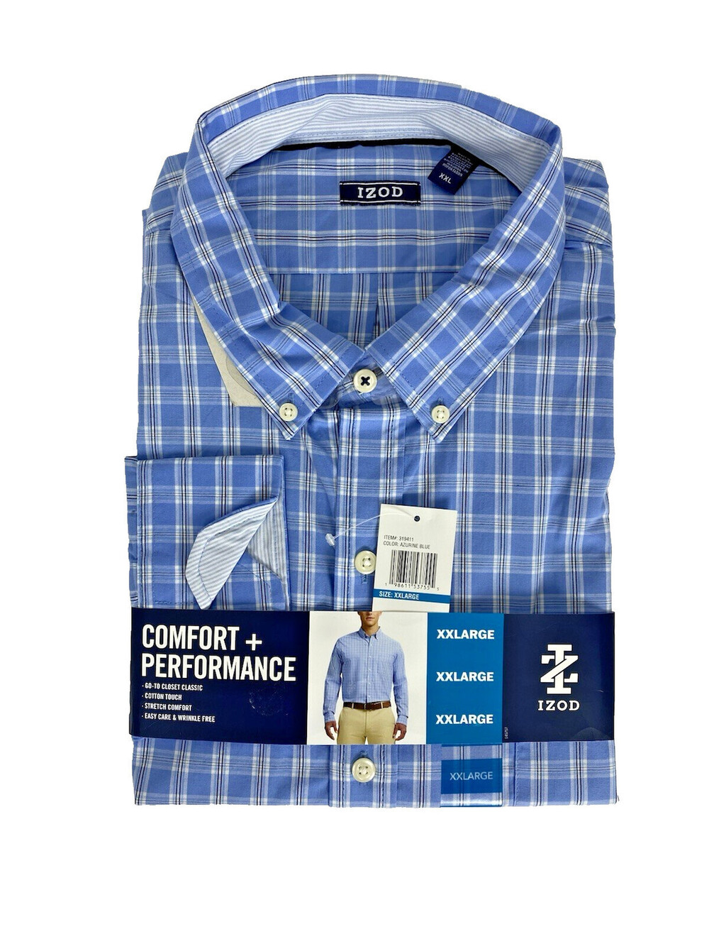 IZOD Men’s XXL Plaid Button Down Shirt Azurine Blue Long Sleeve NWT